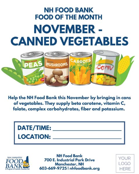 NH Food Bank Food of the Month Flyer - November - Canned Vegetables
