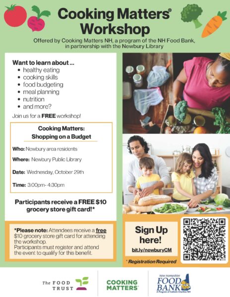 Cooking Matters at Newbury Public Library Flyer - Click for Registration Form